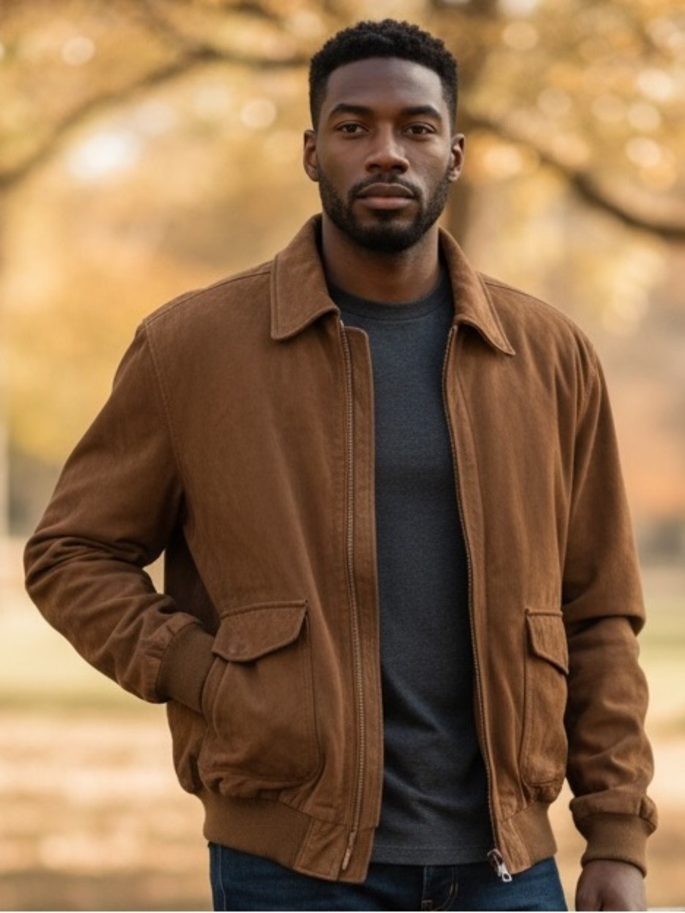 90s SMITHSONIAN INSTITUTION BROWN SUEDE LINED BOMBER JACKET ECLECTIC GRANDPA XL